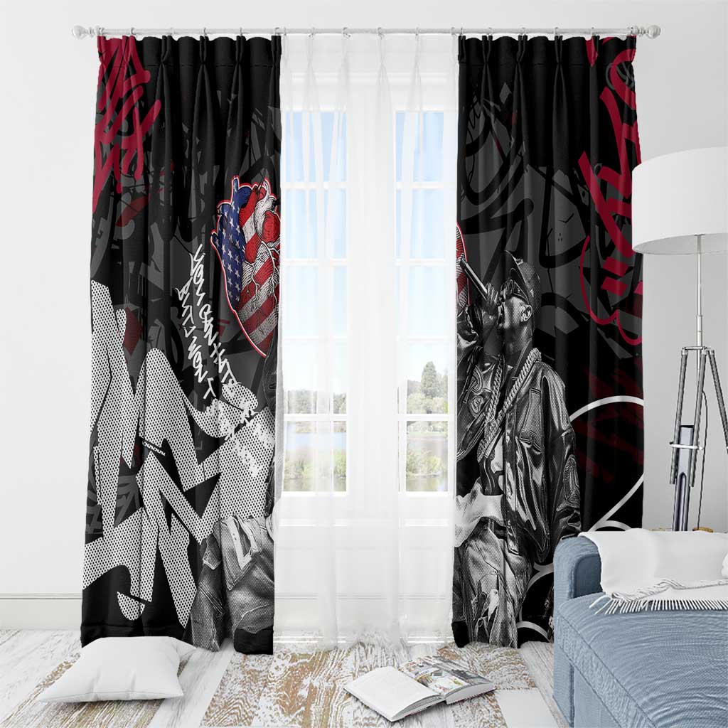 Hip Hop Graffiti Window Curtain with Rapper Portrait and American Flag Street Art - Wonder Print Shop