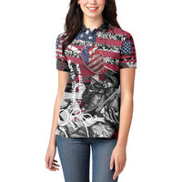 Hip Hop Graffiti Women Polo Shirt with Rapper Portrait and American Flag Street Art - Wonder Print Shop