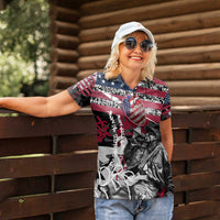 Hip Hop Graffiti Women Polo Shirt with Rapper Portrait and American Flag Street Art - Wonder Print Shop