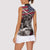 Hip Hop Graffiti Women Sleeveless Polo Shirt with Rapper Portrait and American Flag Street Art - Wonder Print Shop