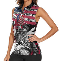Hip Hop Graffiti Women Sleeveless Polo Shirt with Rapper Portrait and American Flag Street Art - Wonder Print Shop