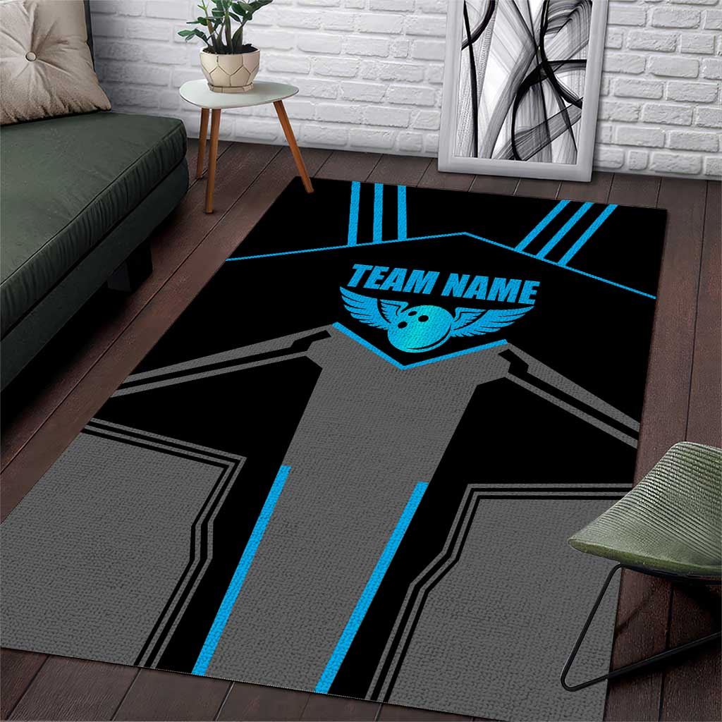 Custom Bowling Team Area Rug with Blue Bowling Pin Heartbeat Graphic and Winged Emblem - Wonder Print Shop