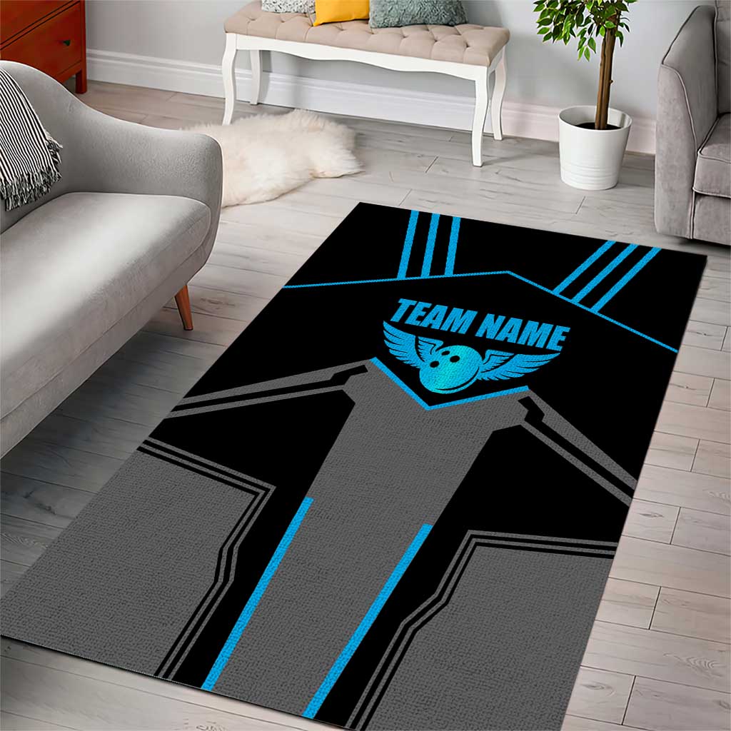 Custom Bowling Team Area Rug with Blue Bowling Pin Heartbeat Graphic and Winged Emblem - Wonder Print Shop