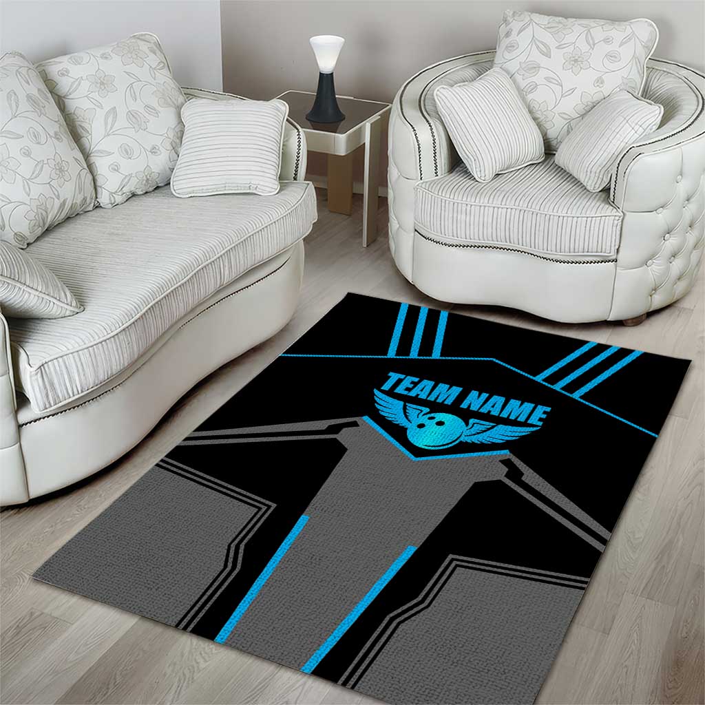 Custom Bowling Team Area Rug with Blue Bowling Pin Heartbeat Graphic and Winged Emblem - Wonder Print Shop