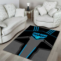 Custom Bowling Team Area Rug with Blue Bowling Pin Heartbeat Graphic and Winged Emblem - Wonder Print Shop