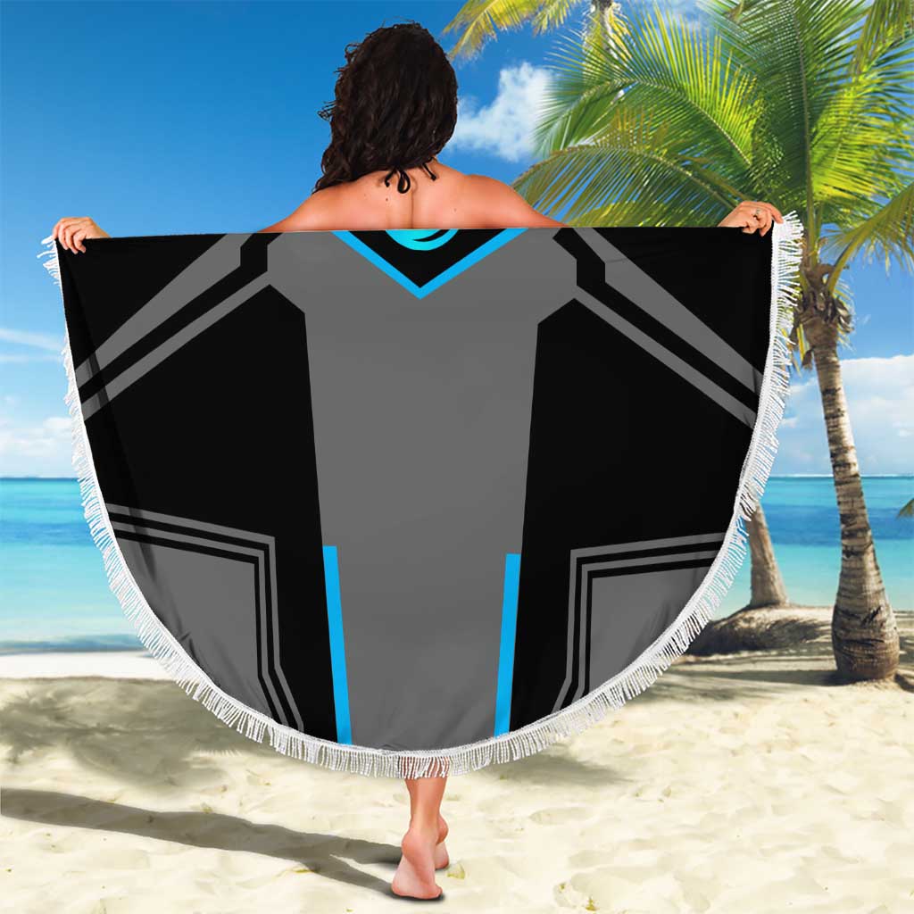 Custom Bowling Team Beach Blanket with Blue Bowling Pin Heartbeat Graphic and Winged Emblem - Wonder Print Shop