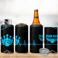 Custom Bowling Team 4 in 1 Can Cooler Tumbler with Blue Bowling Pin Heartbeat Graphic and Winged Emblem - Wonder Print Shop