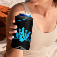 Custom Bowling Team 4 in 1 Can Cooler Tumbler with Blue Bowling Pin Heartbeat Graphic and Winged Emblem - Wonder Print Shop