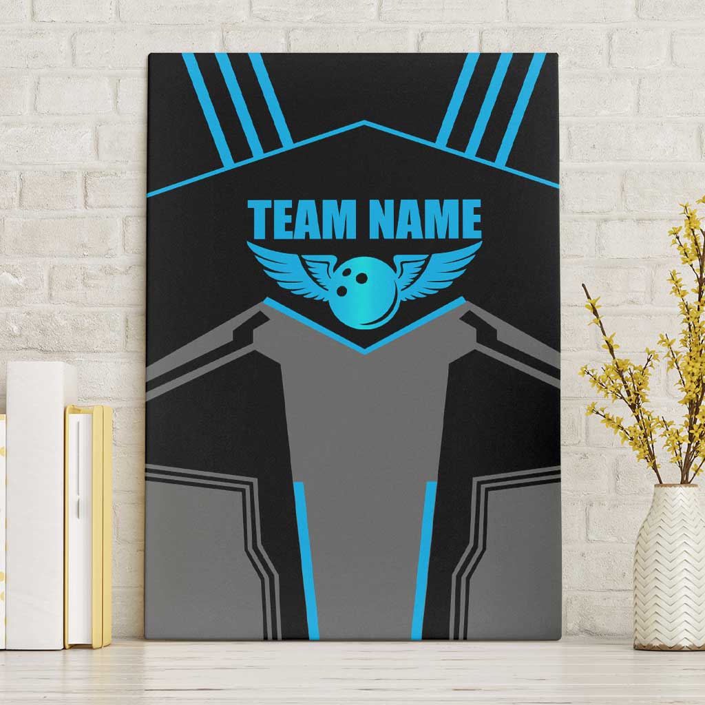 Custom Bowling Team Canvas Wall Art with Blue Bowling Pin Heartbeat Graphic and Winged Emblem - Wonder Print Shop