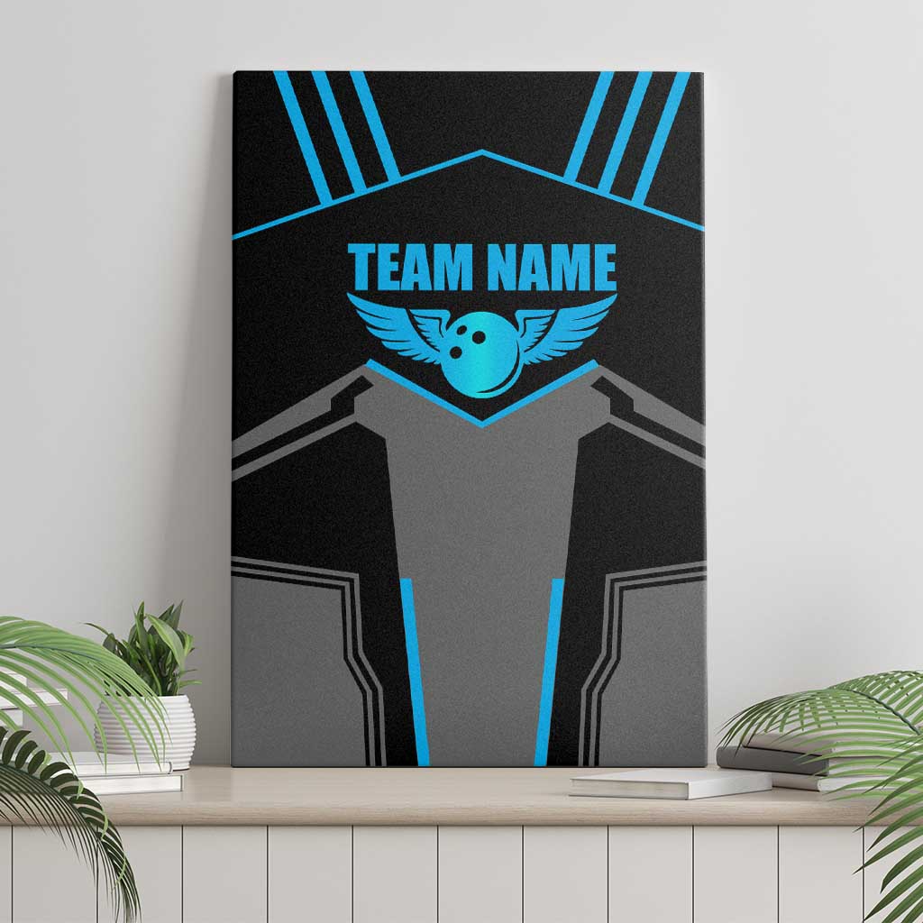 Custom Bowling Team Canvas Wall Art with Blue Bowling Pin Heartbeat Graphic and Winged Emblem - Wonder Print Shop