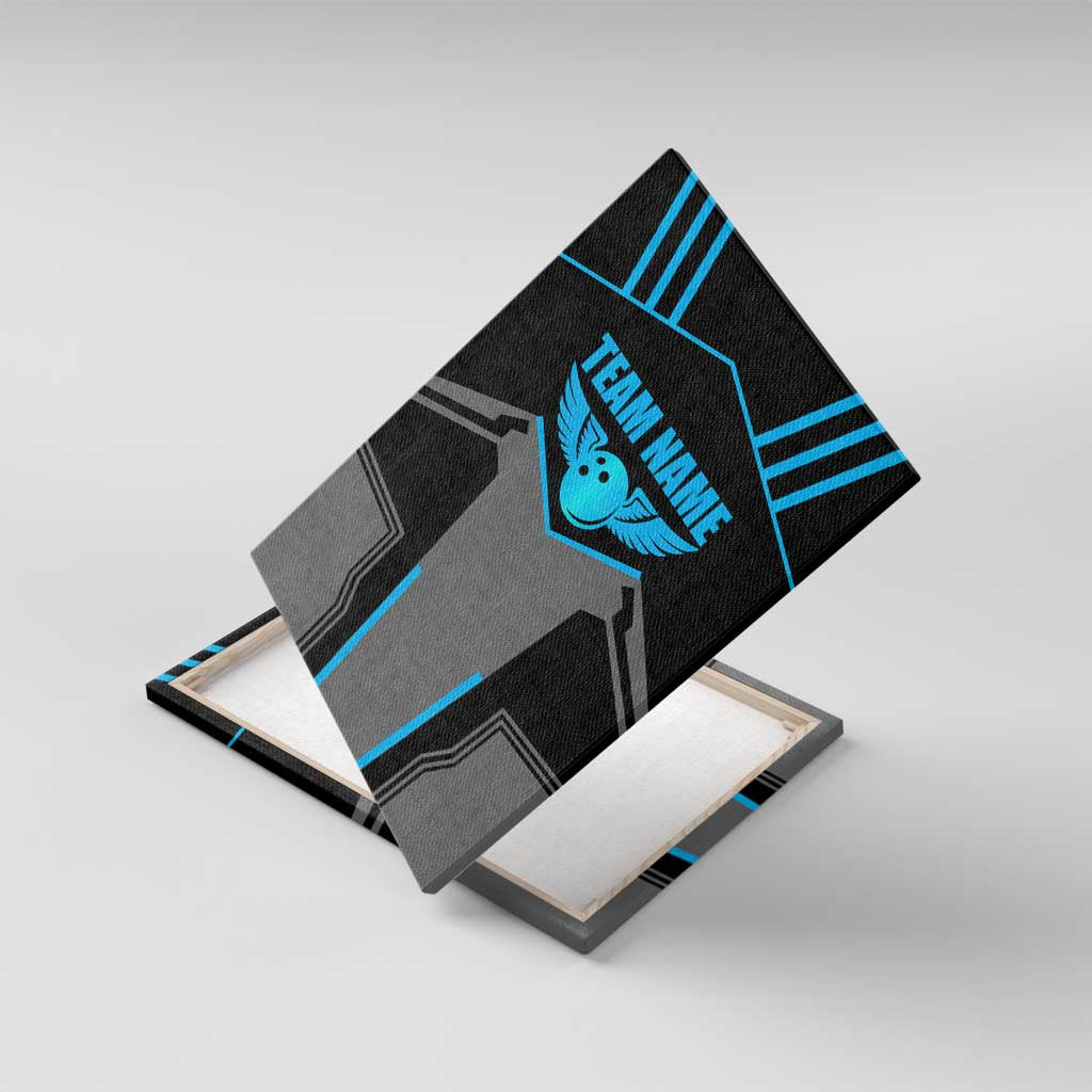 Custom Bowling Team Canvas Wall Art with Blue Bowling Pin Heartbeat Graphic and Winged Emblem - Wonder Print Shop