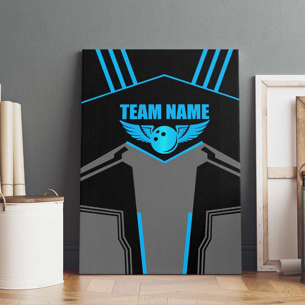 Custom Bowling Team Canvas Wall Art with Blue Bowling Pin Heartbeat Graphic and Winged Emblem - Wonder Print Shop