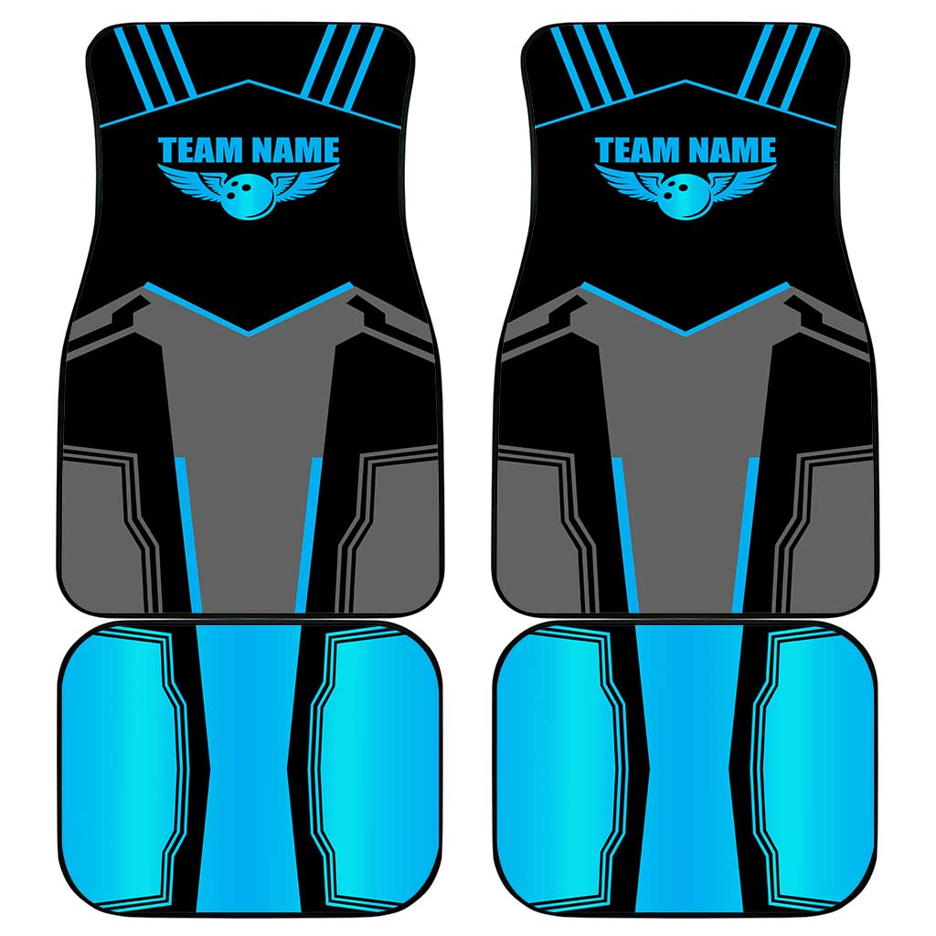 Custom Bowling Team Car Mats with Blue Bowling Pin Heartbeat Graphic and Winged Emblem - Wonder Print Shop