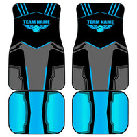 Custom Bowling Team Car Mats with Blue Bowling Pin Heartbeat Graphic and Winged Emblem - Wonder Print Shop