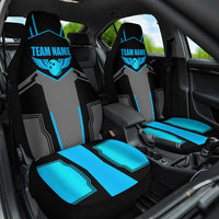 Custom Bowling Team Car Seat Cover with Blue Bowling Pin Heartbeat Graphic and Winged Emblem - Wonder Print Shop