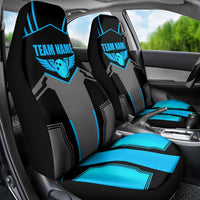 Custom Bowling Team Car Seat Cover with Blue Bowling Pin Heartbeat Graphic and Winged Emblem - Wonder Print Shop