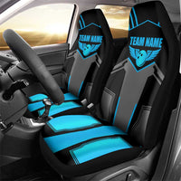 Custom Bowling Team Car Seat Cover with Blue Bowling Pin Heartbeat Graphic and Winged Emblem - Wonder Print Shop