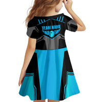 Custom Bowling Team Family Matching Mermaid Dress and Hawaiian Shirt with Blue Bowling Pin Heartbeat Graphic and Winged Emblem - Wonder Print Shop