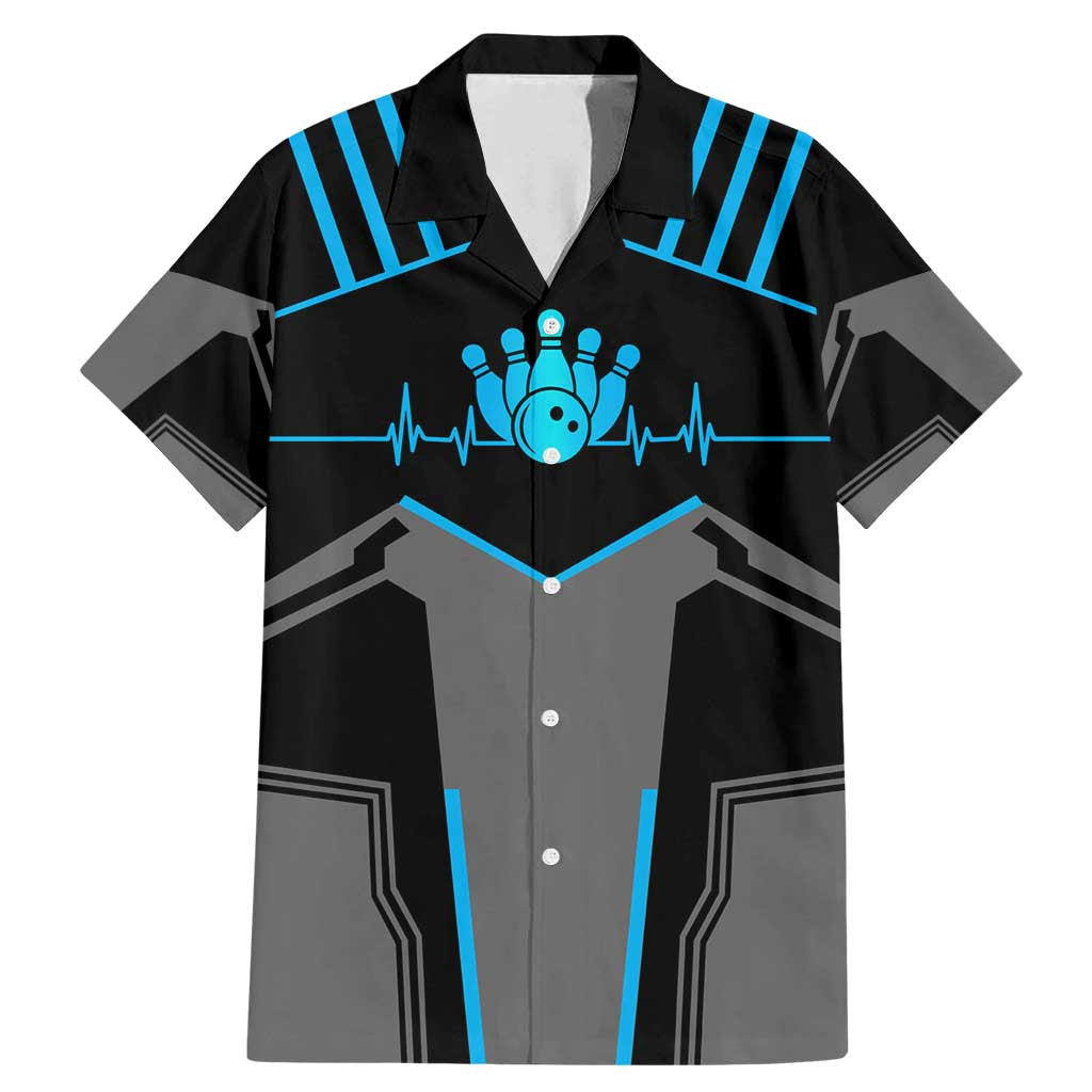 Custom Bowling Team Family Matching Mermaid Dress and Hawaiian Shirt with Blue Bowling Pin Heartbeat Graphic and Winged Emblem - Wonder Print Shop