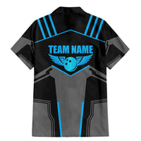 Custom Bowling Team Family Matching Mermaid Dress and Hawaiian Shirt with Blue Bowling Pin Heartbeat Graphic and Winged Emblem - Wonder Print Shop