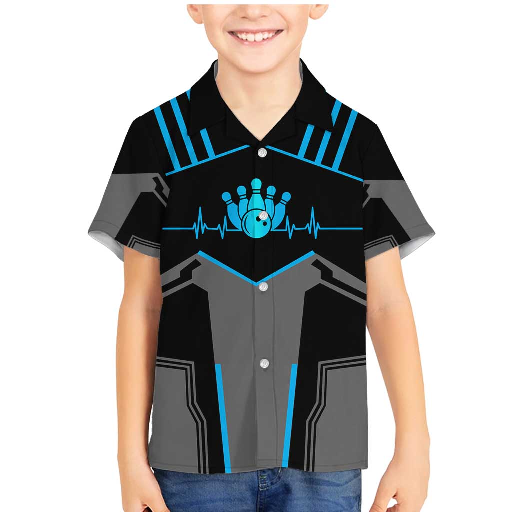 Custom Bowling Team Family Matching Mermaid Dress and Hawaiian Shirt with Blue Bowling Pin Heartbeat Graphic and Winged Emblem - Wonder Print Shop