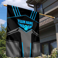 Custom Bowling Team Garden Flag with Blue Bowling Pin Heartbeat Graphic and Winged Emblem - Wonder Print Shop