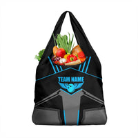 Custom Bowling Team Grocery Bag with Blue Bowling Pin Heartbeat Graphic and Winged Emblem - Wonder Print Shop