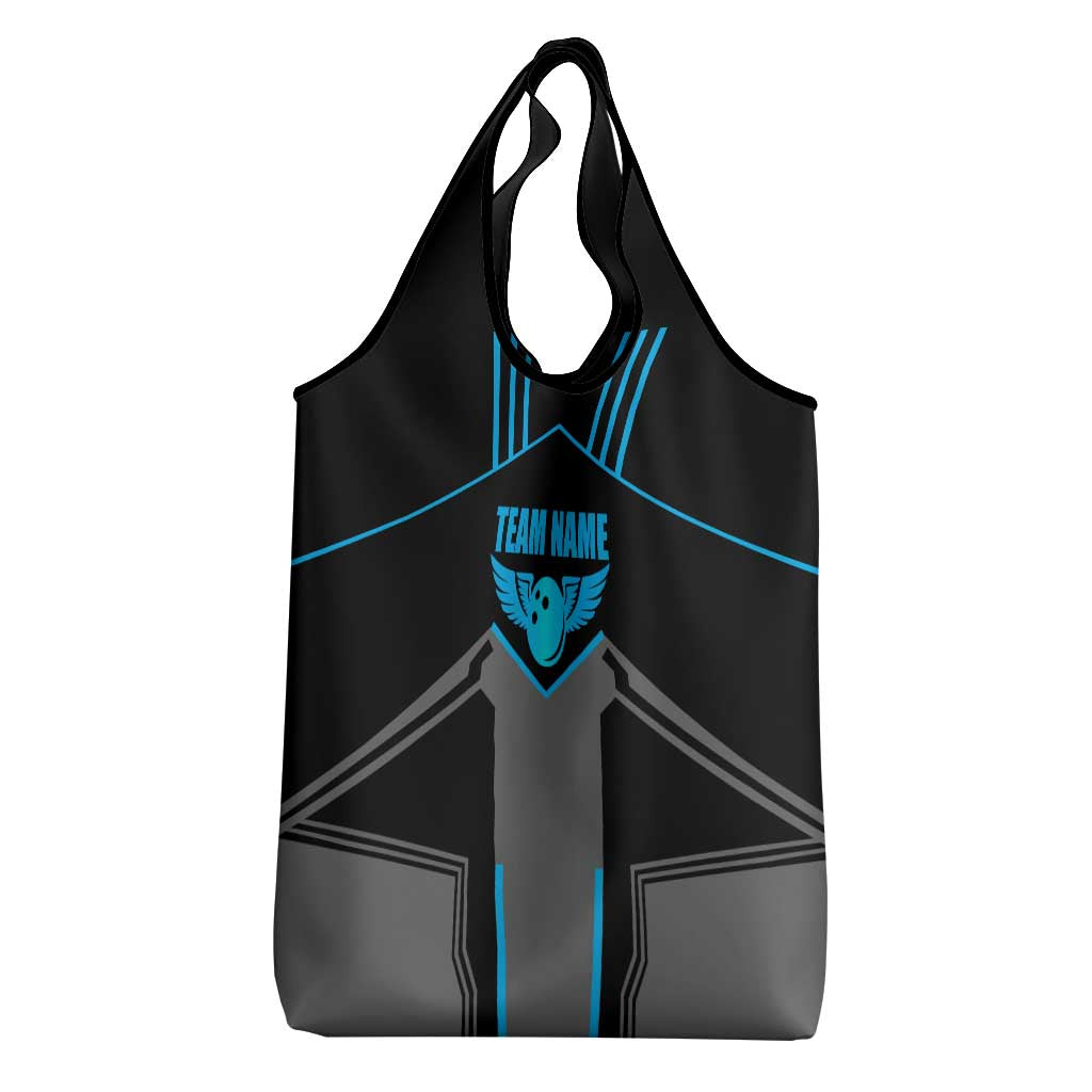 Custom Bowling Team Grocery Bag with Blue Bowling Pin Heartbeat Graphic and Winged Emblem - Wonder Print Shop