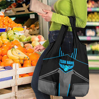 Custom Bowling Team Grocery Bag with Blue Bowling Pin Heartbeat Graphic and Winged Emblem - Wonder Print Shop