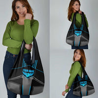 Custom Bowling Team Grocery Bag with Blue Bowling Pin Heartbeat Graphic and Winged Emblem - Wonder Print Shop