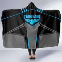 Custom Bowling Team Hooded Blanket with Blue Bowling Pin Heartbeat Graphic and Winged Emblem - Wonder Print Shop