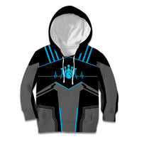 Custom Bowling Team Kid Hoodie with Blue Bowling Pin Heartbeat Graphic and Winged Emblem - Wonder Print Shop