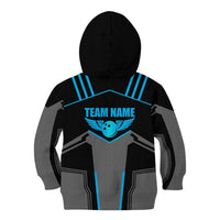 Custom Bowling Team Kid Hoodie with Blue Bowling Pin Heartbeat Graphic and Winged Emblem - Wonder Print Shop