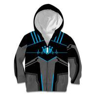 Custom Bowling Team Kid Hoodie with Blue Bowling Pin Heartbeat Graphic and Winged Emblem - Wonder Print Shop