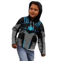 Custom Bowling Team Kid Hoodie with Blue Bowling Pin Heartbeat Graphic and Winged Emblem - Wonder Print Shop
