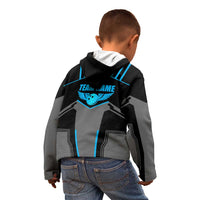 Custom Bowling Team Kid Hoodie with Blue Bowling Pin Heartbeat Graphic and Winged Emblem - Wonder Print Shop