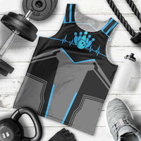 Custom Bowling Team Men Tank Top with Blue Bowling Pin Heartbeat Graphic and Winged Emblem - Wonder Print Shop
