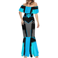 Custom Bowling Team Mermaid Dress with Blue Bowling Pin Heartbeat Graphic and Winged Emblem - Wonder Print Shop