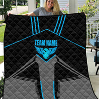 Custom Bowling Team Quilt with Blue Bowling Pin Heartbeat Graphic and Winged Emblem - Wonder Print Shop