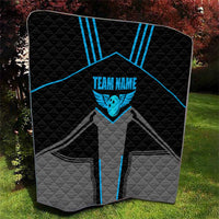 Custom Bowling Team Quilt with Blue Bowling Pin Heartbeat Graphic and Winged Emblem - Wonder Print Shop