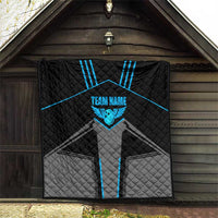 Custom Bowling Team Quilt with Blue Bowling Pin Heartbeat Graphic and Winged Emblem - Wonder Print Shop