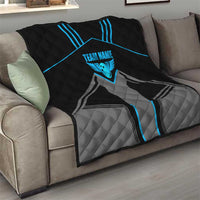 Custom Bowling Team Quilt with Blue Bowling Pin Heartbeat Graphic and Winged Emblem - Wonder Print Shop