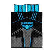 Custom Bowling Team Quilt Bed Set with Blue Bowling Pin Heartbeat Graphic and Winged Emblem - Wonder Print Shop