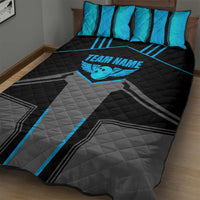 Custom Bowling Team Quilt Bed Set with Blue Bowling Pin Heartbeat Graphic and Winged Emblem - Wonder Print Shop