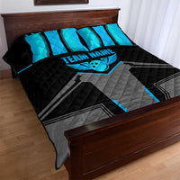 Custom Bowling Team Quilt Bed Set with Blue Bowling Pin Heartbeat Graphic and Winged Emblem - Wonder Print Shop