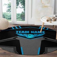 Custom Bowling Team Round Carpet with Blue Bowling Pin Heartbeat Graphic and Winged Emblem - Wonder Print Shop