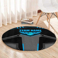 Custom Bowling Team Round Carpet with Blue Bowling Pin Heartbeat Graphic and Winged Emblem - Wonder Print Shop