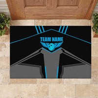 Custom Bowling Team Rubber Doormat with Blue Bowling Pin Heartbeat Graphic and Winged Emblem - Wonder Print Shop