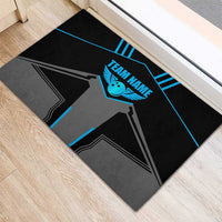 Custom Bowling Team Rubber Doormat with Blue Bowling Pin Heartbeat Graphic and Winged Emblem - Wonder Print Shop