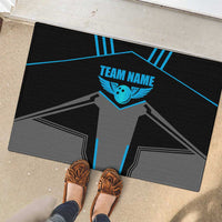 Custom Bowling Team Rubber Doormat with Blue Bowling Pin Heartbeat Graphic and Winged Emblem - Wonder Print Shop